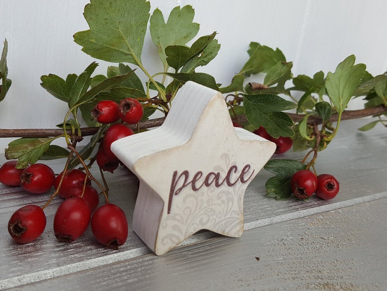 Small 2 inch painted wooden star, love, joy, peace, hope, believe, grace, faith, trust, Birch plywood painted star decorations image 9