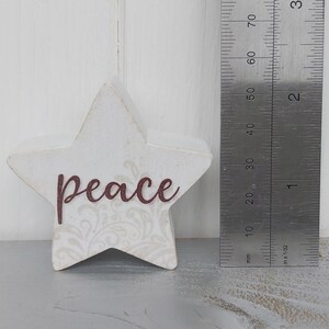 Small 2 inch painted wooden star, love, joy, peace, hope, believe, grace, faith, trust, Birch plywood painted star decorations image 4