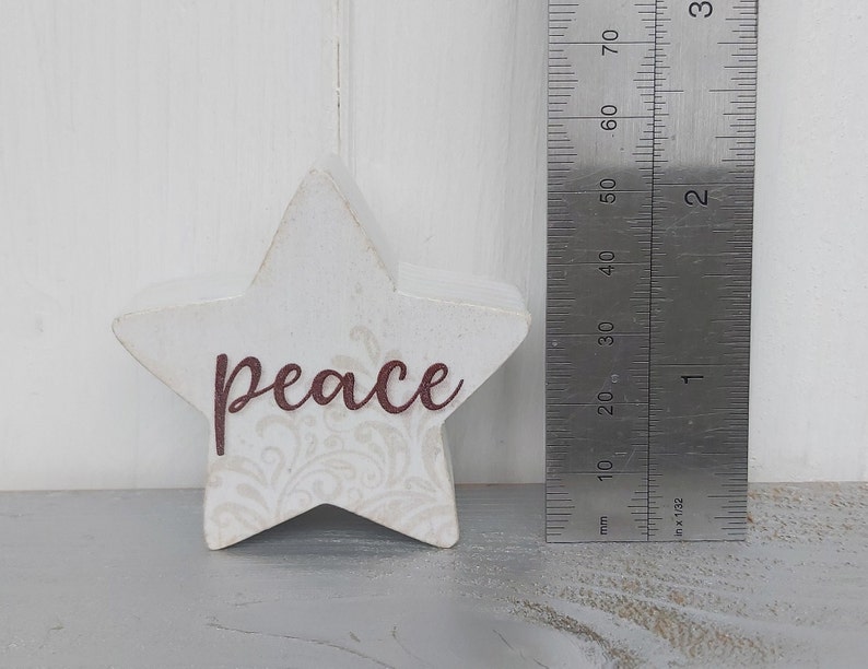 Small 2 inch painted wooden star, love, joy, peace, hope, believe, grace, faith, trust, Birch plywood painted star decorations image 4