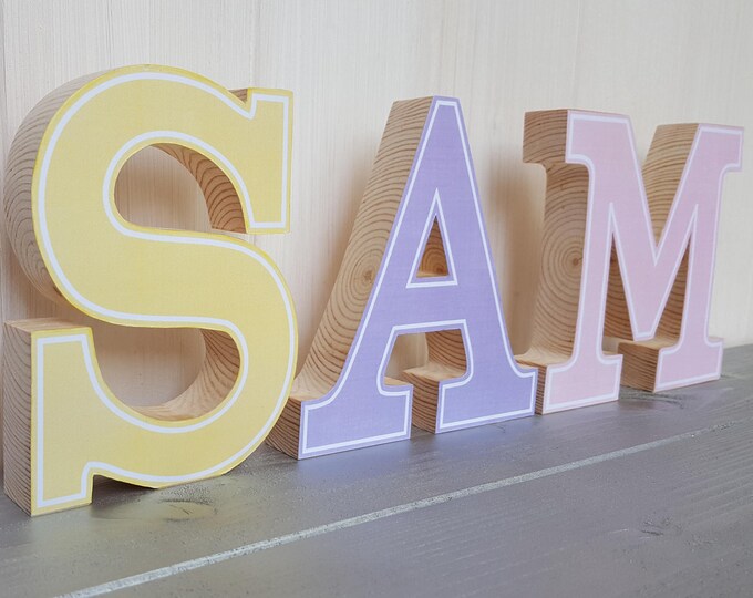Large Freestanding Wood Block Name, Pine Decoupage Letters, Wooden Name
