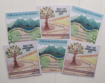 Bible verse Christian faith greeting cards, set of 6, Psalm 121v1-2 and Joshua 1v9, 3 of each design