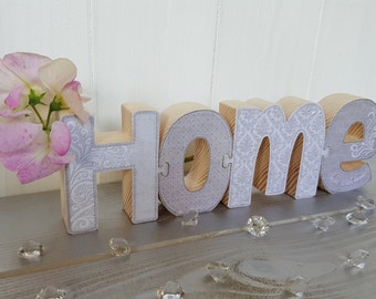 Wood block puzzle HOME letters, 2.5 inches high, Freestanding wooden Home, Handcrafted home decor, Decorative interlinking home sign