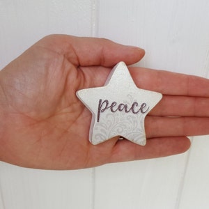 Small 2 inch painted wooden star, love, joy, peace, hope, believe, grace, faith, trust, Birch plywood painted star decorations image 8