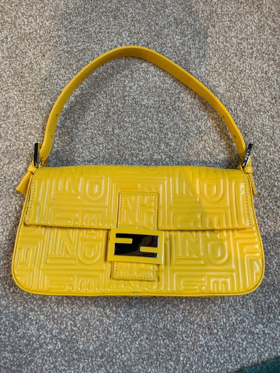 GENUINE RARE Fendi Yellow Quilted Logo Baguette Ba