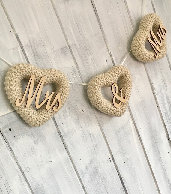 Knitted Wedding Heart Bunting Cream