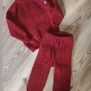Costume, jumper, trousers, baby, knitted image 1
