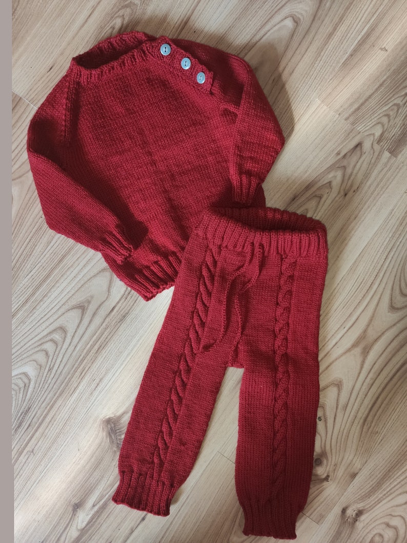 Costume, jumper, trousers, baby, knitted image 1