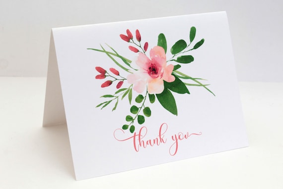 Thank You Notes; Thank You Cards; Beautiful Watercolor Flower; Single; Packs of 5; 10; 15