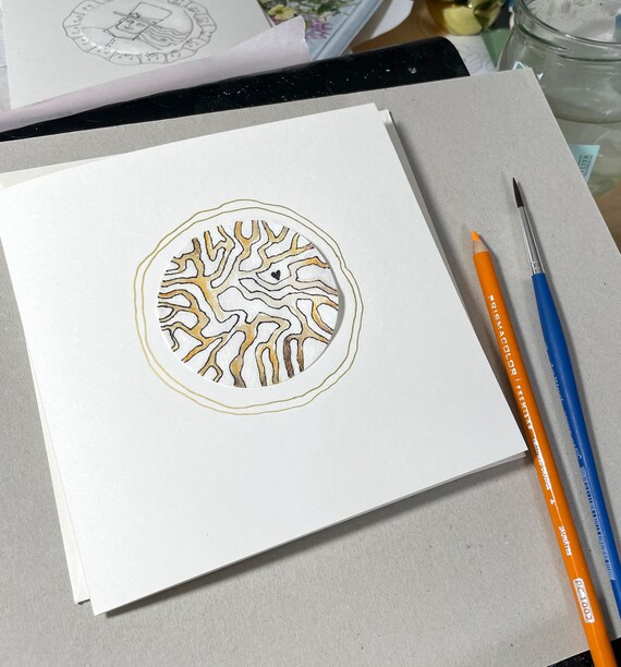 Handmade Abstract Watercolor Root Art Greeting Card with Heart – Unique Original Blank Card, Envelope included