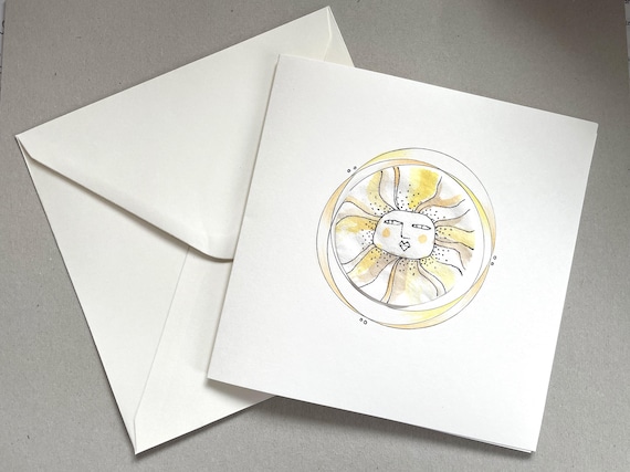 Artist Card "Thoughtful Sun" – handpainted Greeting Card in Ink & Watercolor