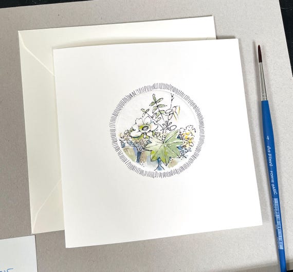 Hand drawn Botanical Card – Tiny Art – Delicate Nature Illustration – One of a kind, 15 x 15cm