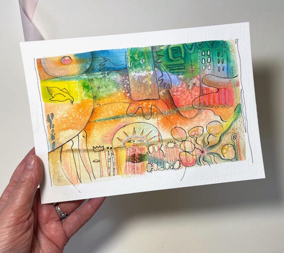 Original Mixed Media Artwork on Watercolor Paper – A5, landscape format