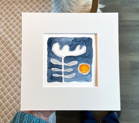 Genuine hand-painted artwork | Watercolor flower with passe-partout 20 x 20 cm | Modern art | Strobel-Hall