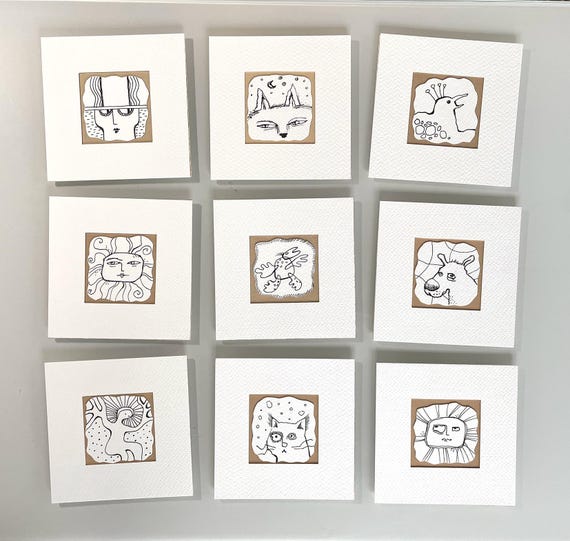 Hand-drawn ink images to choose from | Miniature art in black and white | Fineliner figures | Strobel-Hall