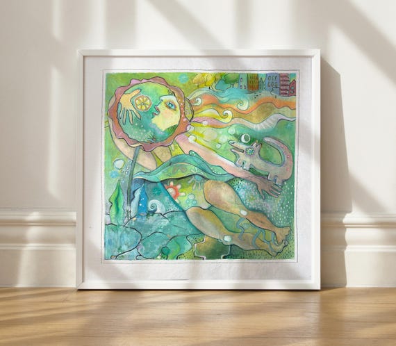 Original Mixed Media Wall Art | Green-Blue Chaos Coping | Unique 40x40 cm from Germany | Human made art