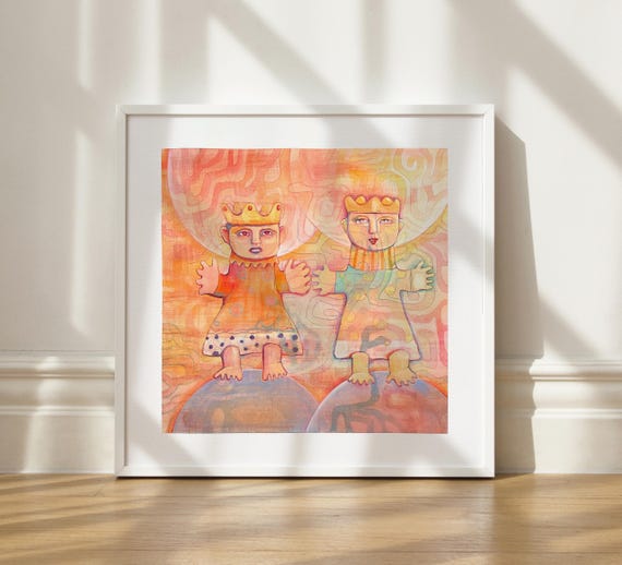 Original watercolor painting "Two Royal Children" – art inspired by a German ballad – warm colors