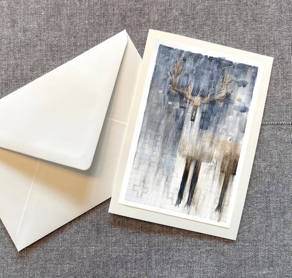 Christmas card with deer (no text) | Art card | B6 folded card with envelope and extra insert