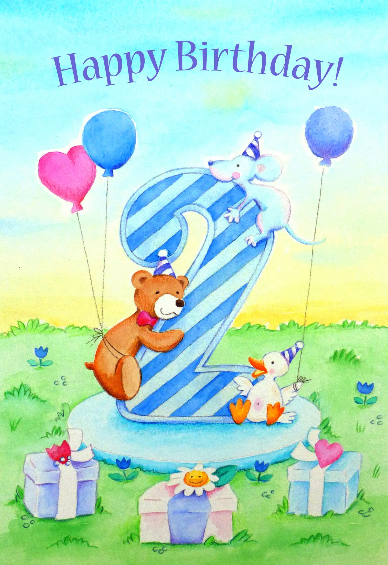 Karte zum 2. Geburtstag süße Tier Karte Bär mit Ballons | Etsy