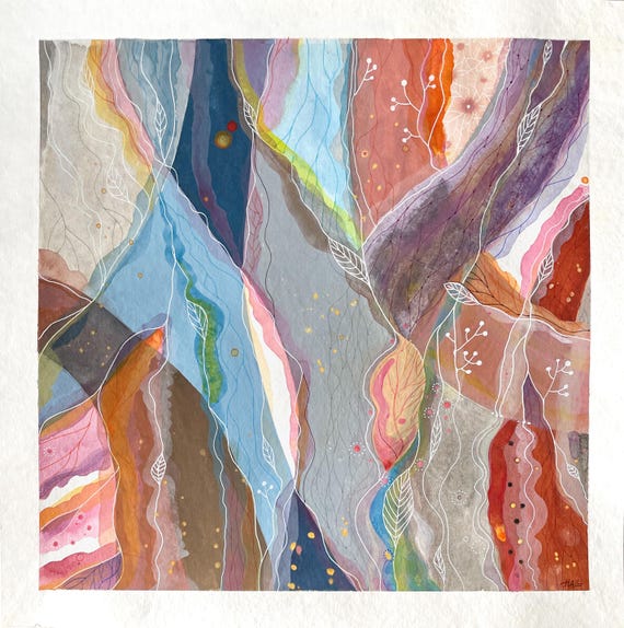 Soulscape – Intuitive Abstract Gouache and Watercolor Painting – Spiritual Energy Art, Original 40 x 40 cm