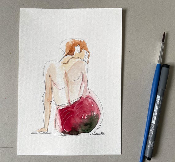Feminine Watercolor Illustration A5 – Sensual Female Figure Art – Original signed