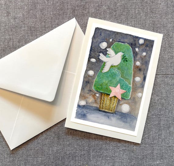 Weihnachtskarte Friedenstaube im Tannenbaum | B6 Klappkarte mit extra Einlegeblatt