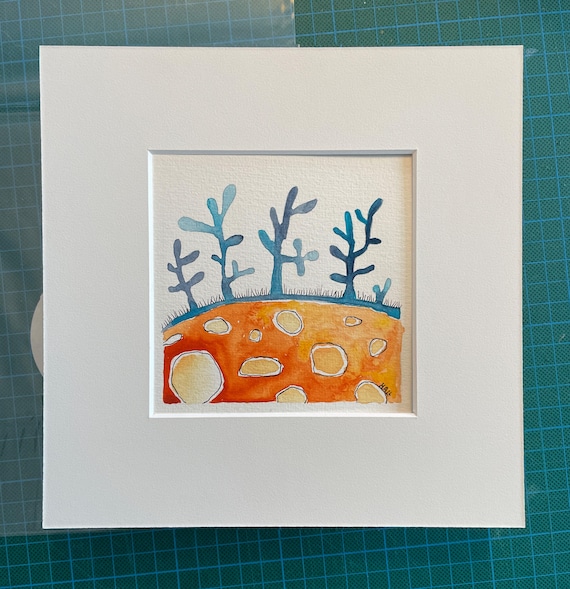 Hand-painted watercolor with passe-partout 20 x 20 cm – Abstract art from Germany