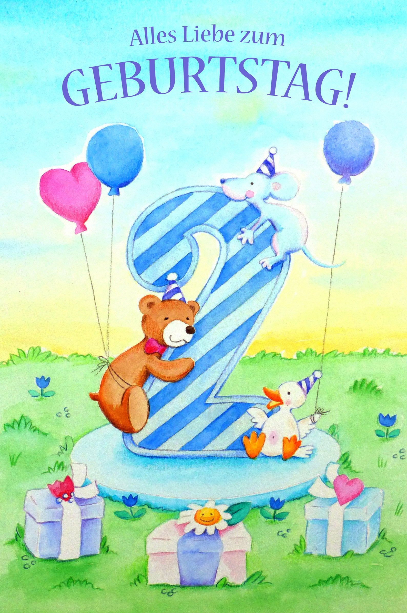 Karte zum 2. Geburtstag süße Tier Karte Bär mit Ballons Etsy