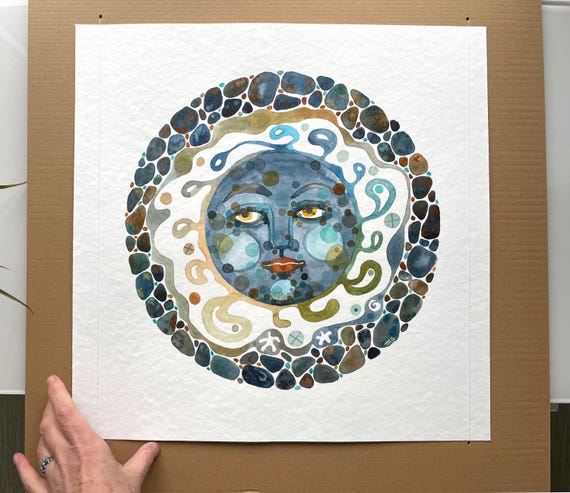 Solar Eclipse Mandala | Original Watercolor Sun & Moon | Mystic spiritual art