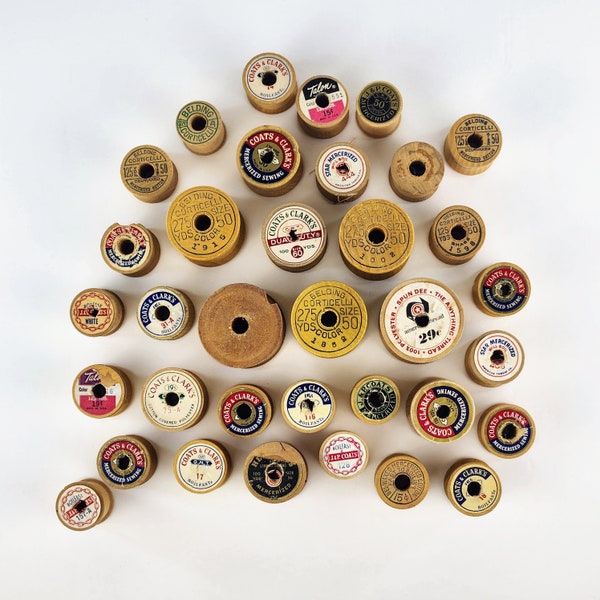 Vintage Wooden Thread Spools, 35 Count