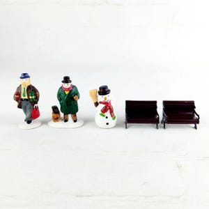 Lemax Village Retired Figurines - Man with Presents, Fat Man with Luggage, Snowman, Metal Park Benches