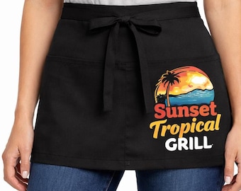 Personalized Server Waitress Apron Black Customized with Full Color Logo Custom Unisex Men Women Restaurant Waiter Barista Industrial