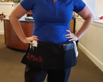 Personalized Server Waitress Apron Black Customized with Name Logo Monogram Custom Unisex Men Women Restaurant Waiter Barista Industrial