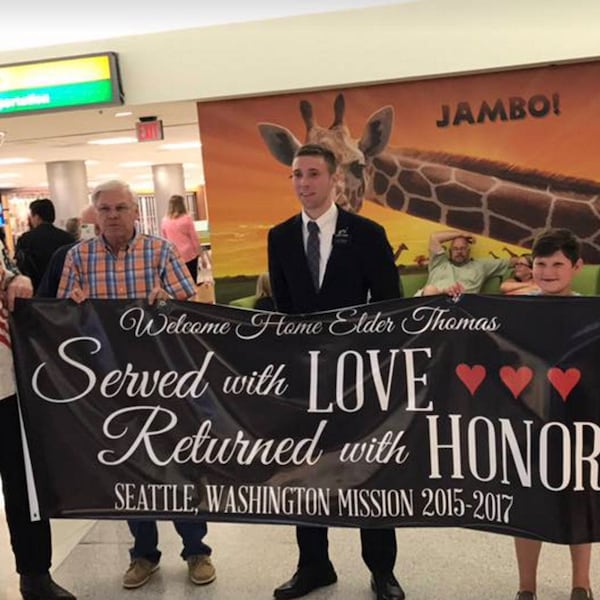 Missionary Welcome Home Banner 3, Served with Love Return with Honor, Extra Large Vinyl Banner