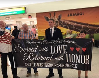 Missionary Welcome Home Banner 3, Served with Love Return with Honor, Extra Large Vinyl Banner