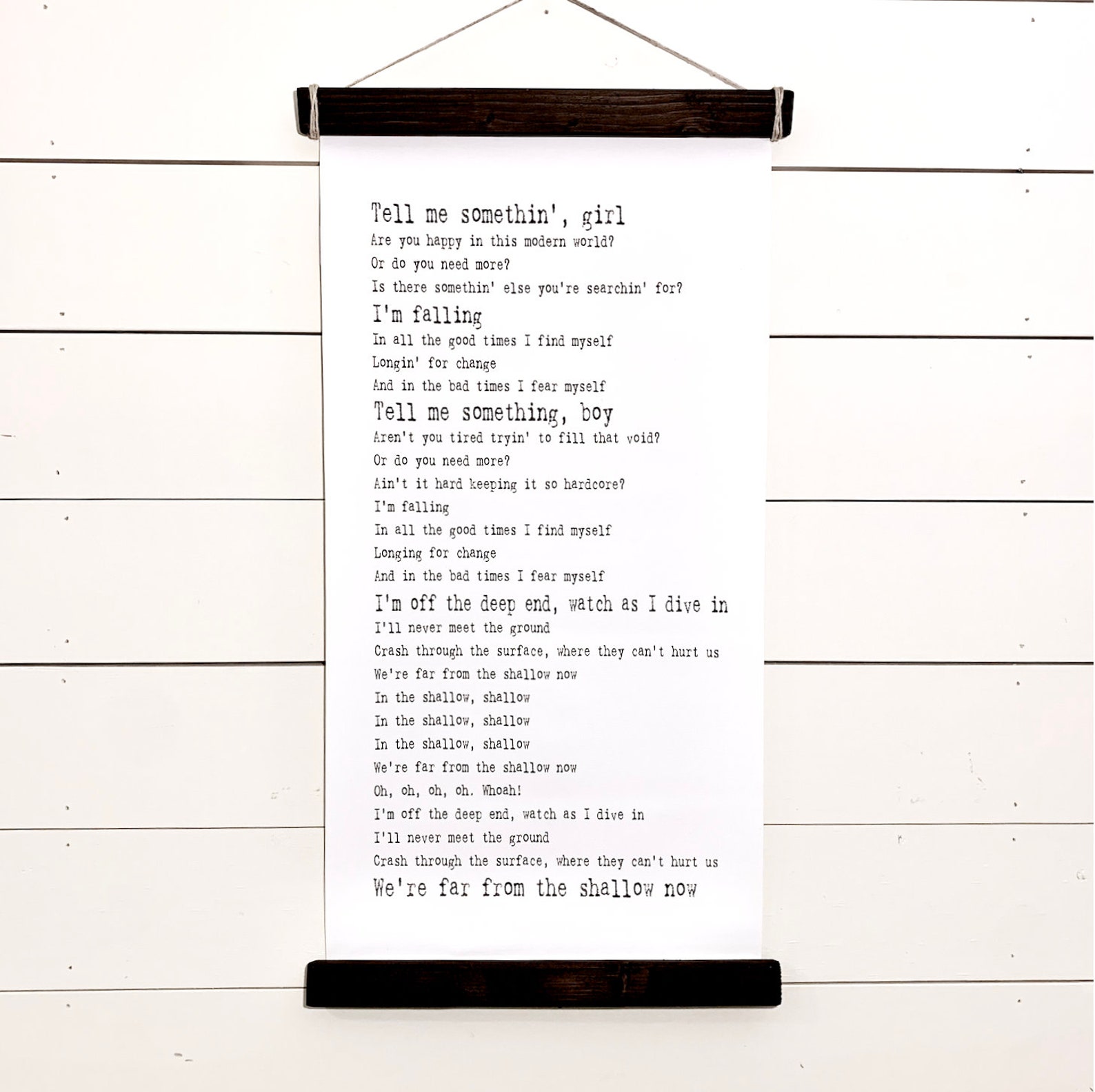 Shallow Shallow song lyrics Tell me somethin girl Tell me | Etsy
