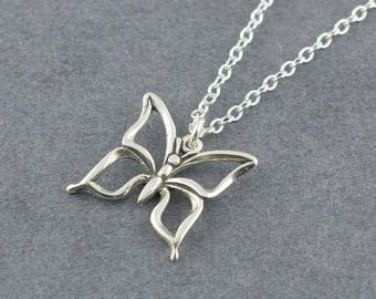 Butterfly Necklace, Butterfly Charm Necklace, Simple Butterfly