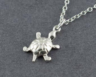 Turtle Necklace, Silver Turtle Charm