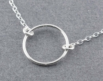 Sterling Silver Circle Necklace, Circle Necklace Silver, Circle Pendant Necklace