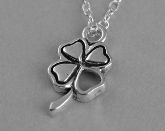 Silver four leaf clover charm necklace