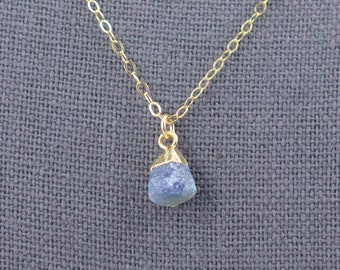 Blue sapphire drop 14K gold necklace