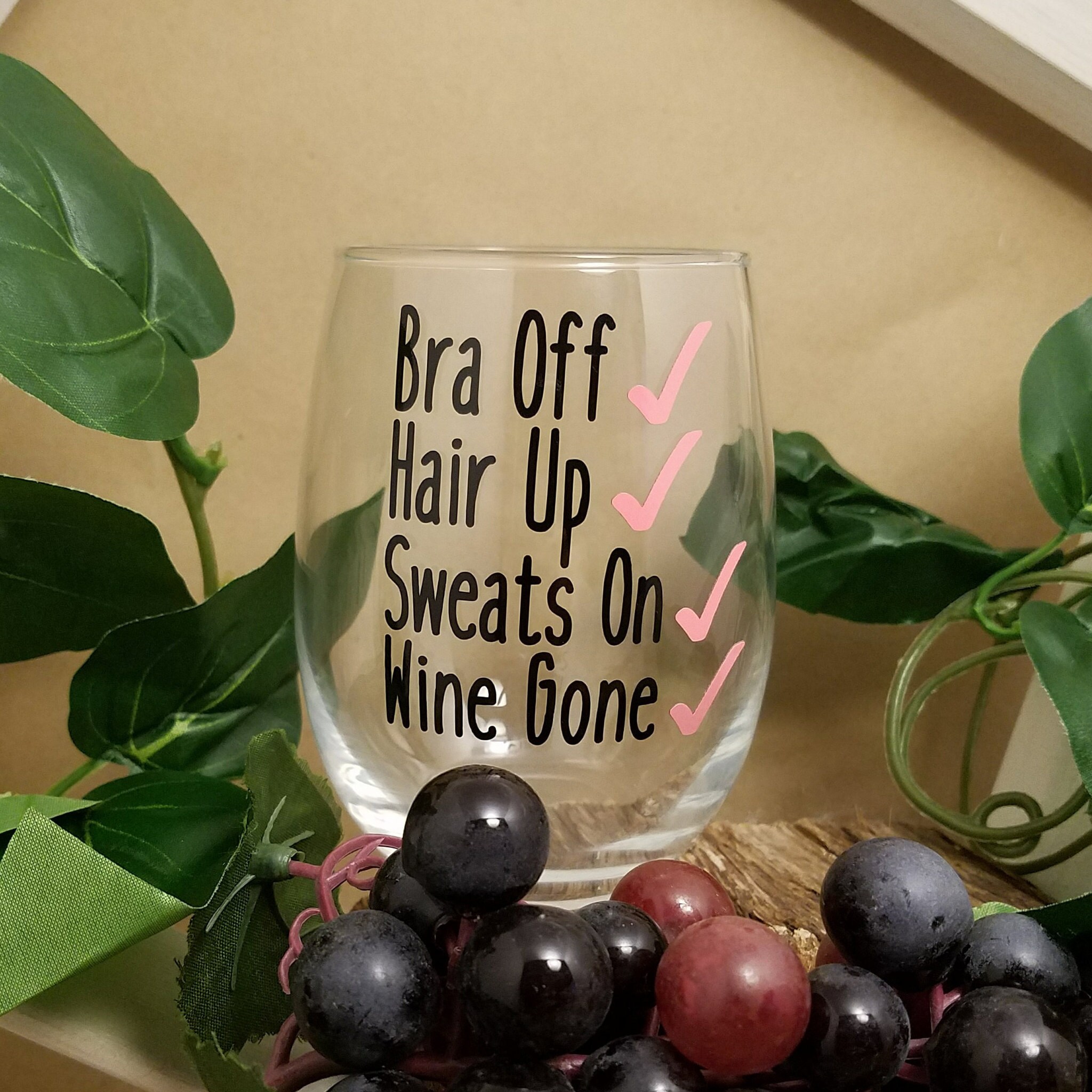 Wine Glasses Bra Off Hair Up Sweats On Wine Gone Stemless Etsy