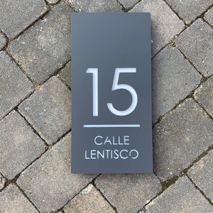 Modern House Sign, Vertical Door Number 15 cm x 30 cm Laser Cut Bespoke Plaque Customised with Numbers and Road or House Name