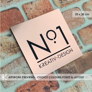 Brushed Copper Effect House Number Sign: Modern Door Plaque (20 x 20 cm)
