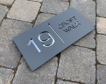 Letrero de acrílico moderno con número de casa: corte láser, placa de dirección personalizada (30 cm x 15 cm)