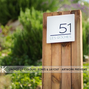 Modern Floating Number Sign: Laser Cut Acrylic, with Road or House Name (20 x 20 cm)