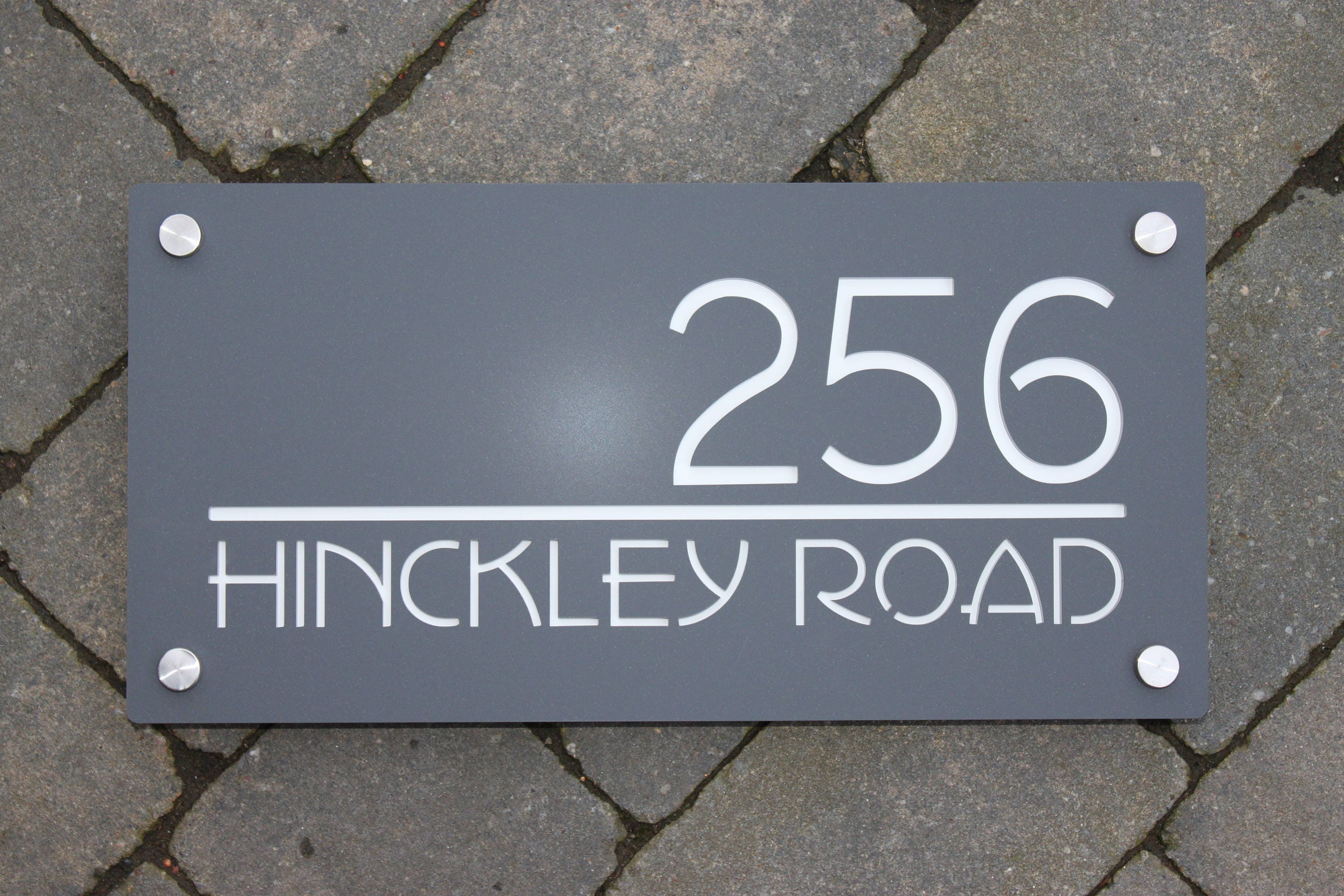 Modern house number door sign extra large landscape 40cm x 20cm original and unique laser cut bespoke customised with road name