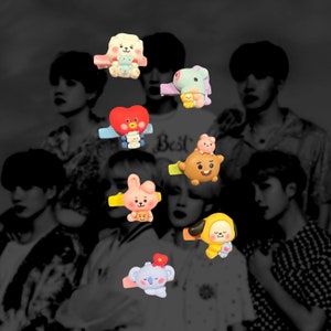 BTS BT 21 Kochisch, Chimmy,RJ, Mang, Koya, Shooky, Tata Charaktere Niedliche bunte Charakter Haarspangen - 7er Set! Bangtan Jungen Geschenk!