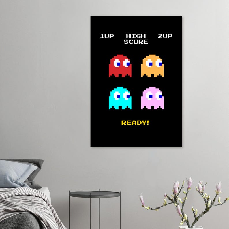 8-bit Pac-man Ghosts Art Print – Retro Arcade Wall Decor, Pixel Gaming ...
