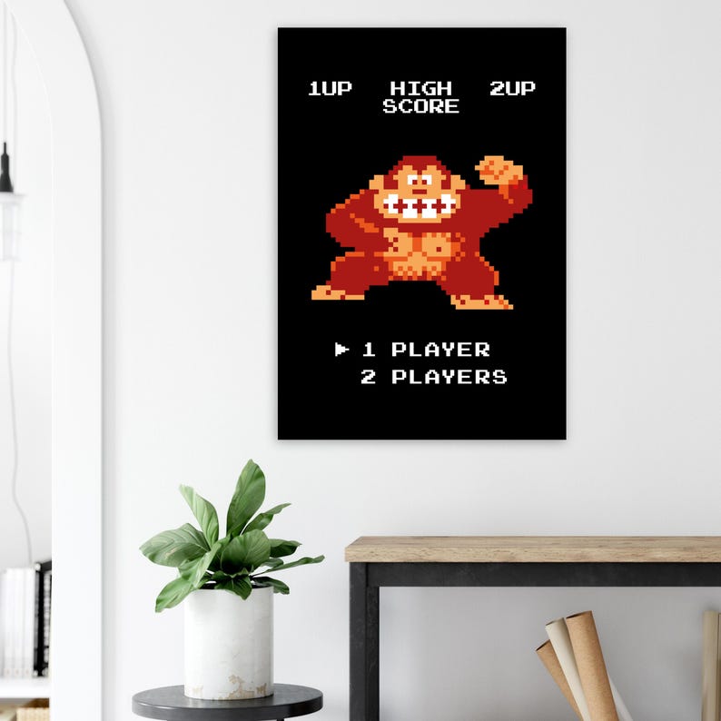 8-bit Donkey Kong Video Game Art Print – Retro Arcade Wall Decor, Pixel ...