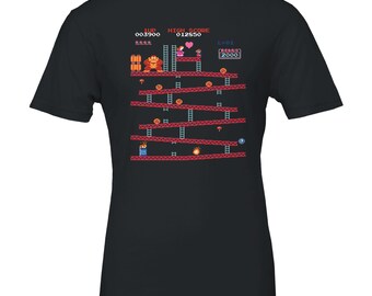 Donkey Kong Arcade Game Screen T-shirt (5 Colours) Unisex Bella + Canvas 3001 T-shirt, Donkey Kong, Mario, Pauline